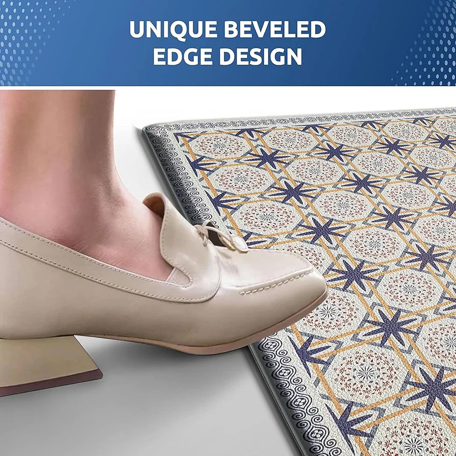 Luxe Home Columbo Anti-Fatigue Kitchen Mat - 51x99 cm Non-Slip Cushioned Comfort Mat - Moroccan Tile Pattern Standing Desk Mat - Waterproof and Easy to Clean for Home and Office